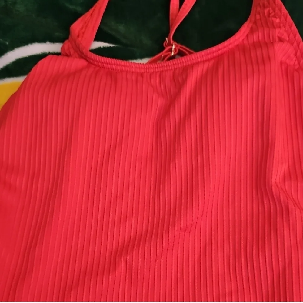 COPY: NWOT MICHAEL Michael Kors Coral Color One-Piece Swimsuit Size 6 - Picture 2 of 8
